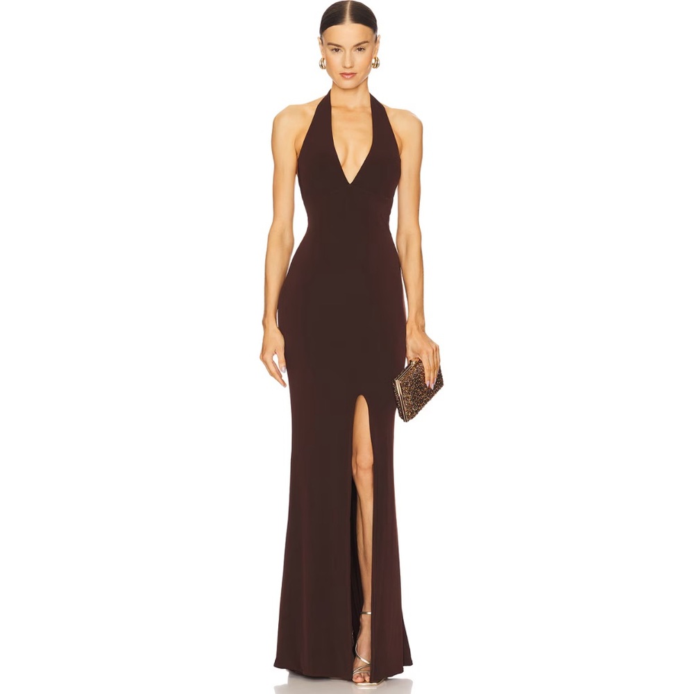 Nookie Chocolate Backless Halter Dress